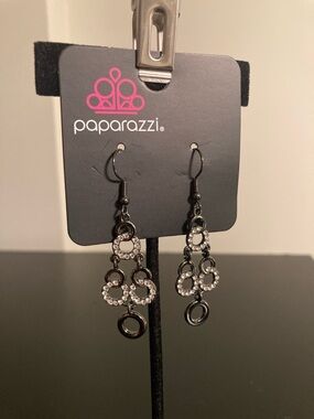 paparazzi Black and Clear Crystal Loop Dangle Earrings